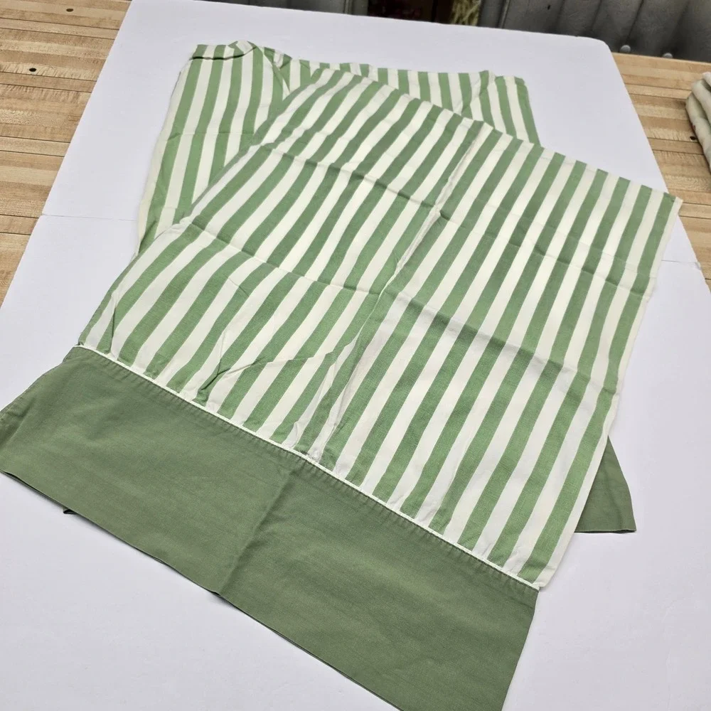 Vintage Cannon Pequot Pink Sheet Green Stripe Floral Pair Pillowcases Cottage